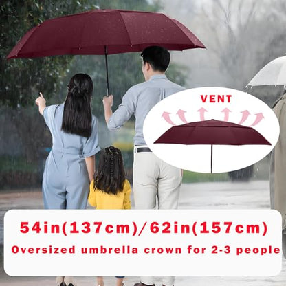 MRTLLOA Compact Golf Umbrella, 10 Ribs Vented Windproof Travel - color: Burgundy, size: 62 Inch