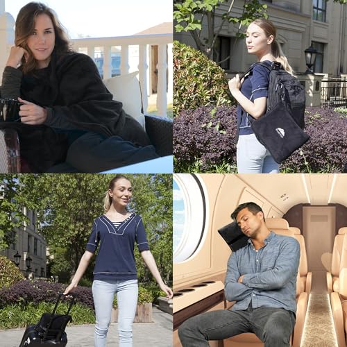 BlueHills Premium Soft Travel Blanket Pillow Flight Comfort Throw - Black - color: Black-1pk-t008