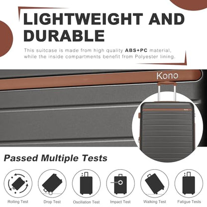 Kono Carry-On Suitcase 20in Expandable ABS+PC Airline Approved Grey/Brown - color: Grey, size: Carry-On 20-Inch