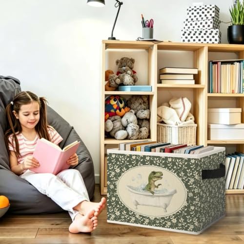 Green Floral Dinosaur Bathroom Storage Bins Box Collapsible Basket - color: Color35