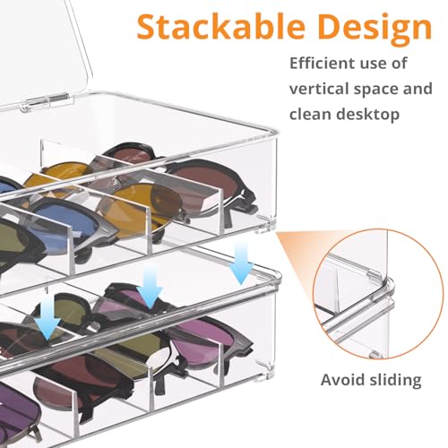 Sunglasses Organizer, Acrylic Clear Plastic Stackable Sunglasses Case with 5 Compartments,Glasses Organizer - size: 2 pack