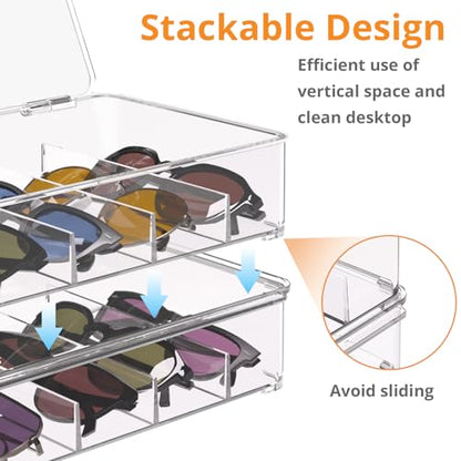 Sunglasses Organizer, Acrylic Clear Plastic Stackable Sunglasses Case with 5 Compartments,Glasses Organizer - size: 2 pack