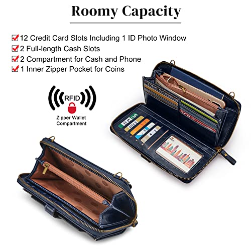 S-ZONE Crossbody Bags for Women Phone Purse RFID Blocking with 2 Straps - color: Dark Blue