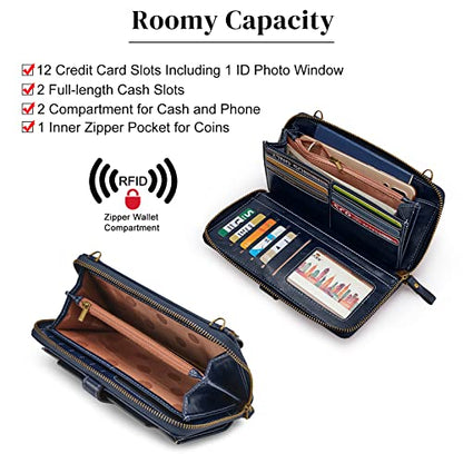S-ZONE Crossbody Bags for Women Phone Purse RFID Blocking with 2 Straps - color: Dark Blue