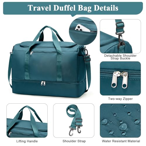 Large Travel Duffel Bag with Shoe Compartment, Weekender Bags for Women - color: A-Peacock Blue, size: Large