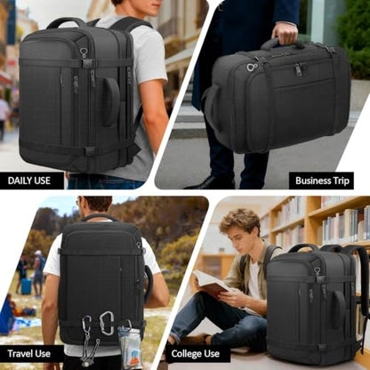 Roomy Carry On Backpack, Expandable Large Capacity Travel Backpack 1-7 Days - color: Black, size: 18.4inch (22"x14"x5.5")