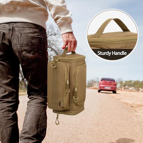 Tactical Toiletry Bag for Men, Hanging Hygiene Bag, Travel Dopp Kit - color: Khaki