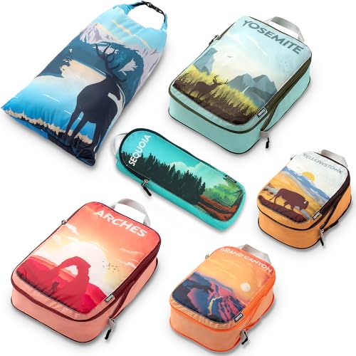TRIPPED Travel Gear Compression Packing Cubes for Carry-On Travel 6-Pack - color: National Park, size: 6 Piece