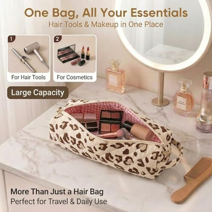 Quilted Hair Tools Travel Bag Compatible with Dyson Airwrap Shark FlexStyle - color: Leopard