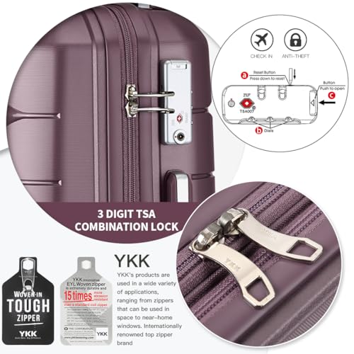 Somago Luggage Sets 4 Piece Lightweight Hardside Polypropylene Travel Suitcases with Double Spinner Wheels and TSA Lock,Elegant Purple - color: Elegant Purple, size: 4-Piece Set(14/20/24/28)
