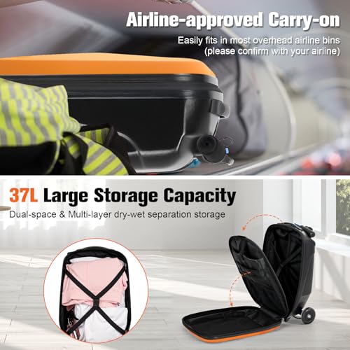 Scooter Luggage for Kids, Ride On Suitcase, Lightweight Foldable Luggage - color: Orange