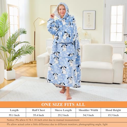 Moinlizy Oversized Wearable Blanket Hoodie for Women Men - color: Blue Dog