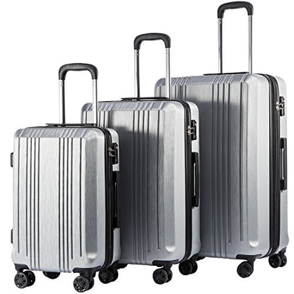 Coolife PC+ABS Hardshell Luggage, TSA Lock, Spinner Wheels, 3-Piece Set - color: silver, size: 3-Piece Set (20/24/28 inch)