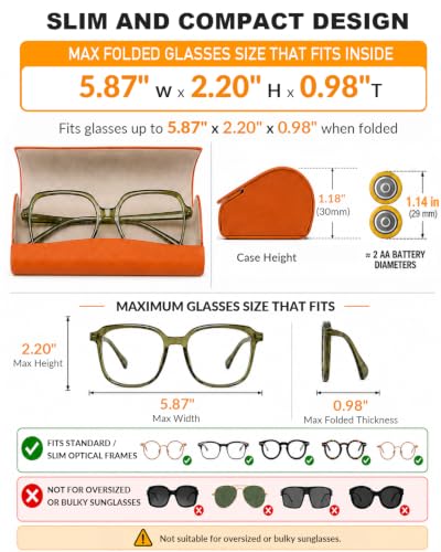Payne Glasses Slim Glasses Case, Reading Glasses Case - color: Orange - 1 Pack