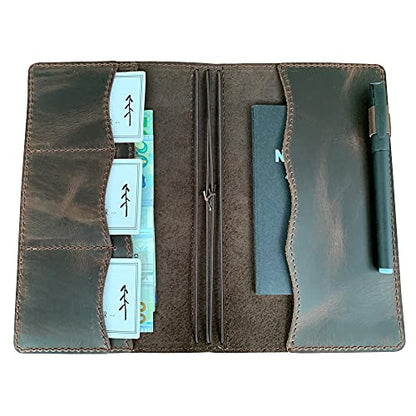 newestor Travelers Notebook Cover with Inner Pockets, Card Slots and Pen Holder, Standard Size, Dark Brown - size: Standard Size