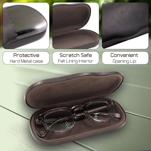 MyEyeglassCase Men's Medium Glasses Case - Classic Eyeglasses Hard Shell Holder, Elegant Easy Open Lip with Pouch and Cloth - color: As196 Dark Grey