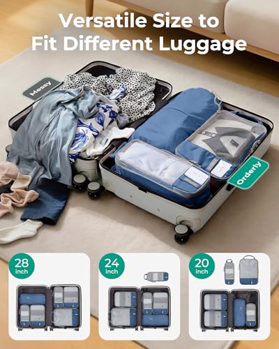 BAGSMART Compression Packing Cubes for Travel Essentials - color: Déja Vu Blue, size: Set of 6