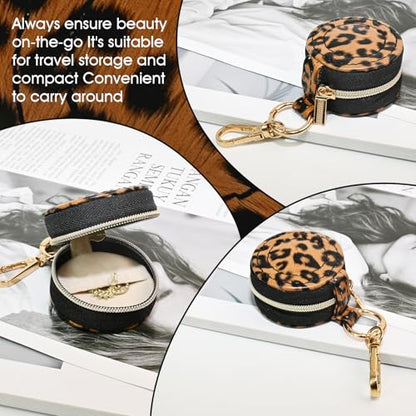 Portable Ring Keychain Holder - Brown leopard print Jewelry Holder - color: Brown leopard print