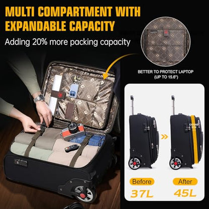 ROPLUS Laduga Softside Expandable Luggage with Large Steel Wheels Carry-On Luggage Suicase (Blue, 21-Inch) - color: Blue, size: 21-Inch