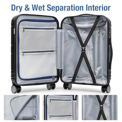 Carry On Luggage 22x14x9 Airline Approved,Hardshell Suitcase,20 Inch,Black - color: Black