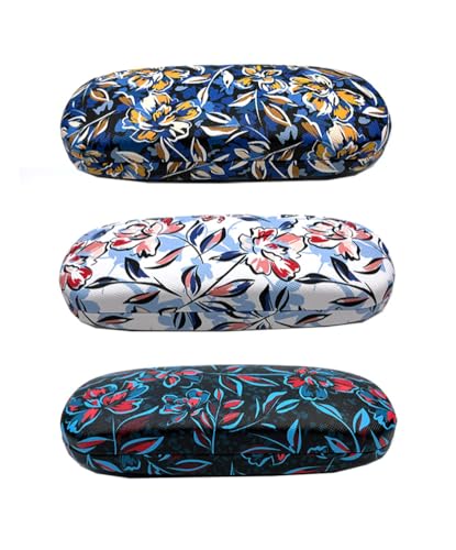 JAVOedge [4 PACK / 3 PACK], Printed Pattern Durable Hard Clamshell Eyeglass Case with Bonus Microfiber Cloth - color: Rose Flower, size: 3 PACK