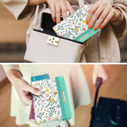 Coco Rossi Passport Holder for Travel Women Slim RFID Passport Cover Wallet - color: Green Daisy