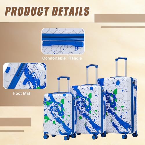 Hardshell Luggage Sets, Lightweight Stripes Suitcases with Spinner Wheels, Blue-PC - color: Blue-PC, size: 20/24/28 Inch