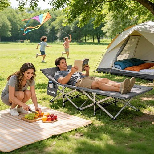 Folding Camping Cot-with Cushion and Pillow,Sleeping Cots for Adults - color: Grey