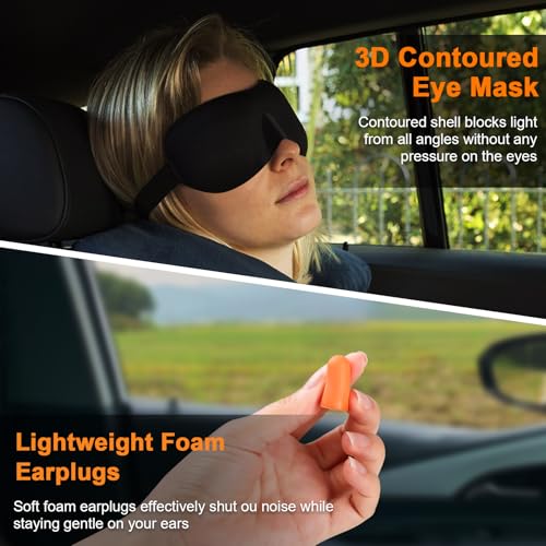 Travel Pillow - Hooded Neck Pillow Airplane Memory Foam Filling - color: Red