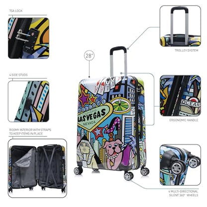 InUSA Las Vegas Print 28-Inch Large Hardside Spinner Luggage Lightweight - color: Cities, size: 28 Inch