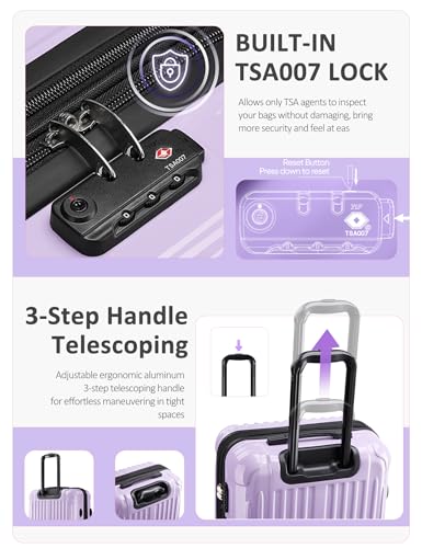Expandable Checked Luggage Suitcase with Wheels - color: Lilac, size: M(24 In)