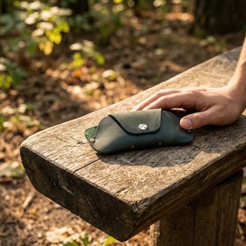 Toprank Slim Leather Glasses Case - Handmade Eyeglass & Sunglasses Holder - color: Green