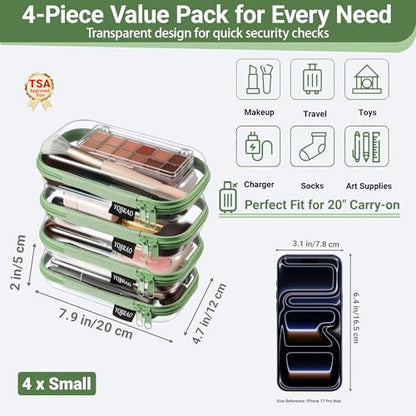 YQBRAO Clear Hard Shell Zipper Cases, 4 Small Cable Organizers, Green - color: Green, size: 4 Pack(S)