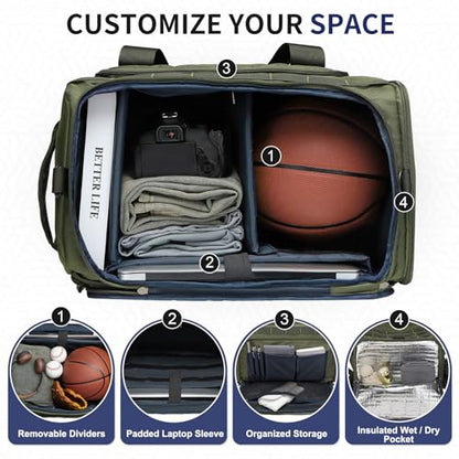 Convertible Duffel Backpack 45L 3 in 1 Insulated Bottom Green - color: Green, size: 45L