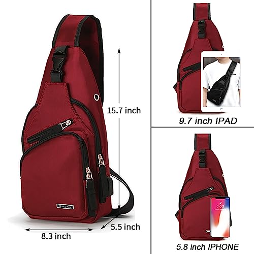 Seoky Rop Men Women Sling Backpack Shoulder Chest Crossbody Bag - color: Red
