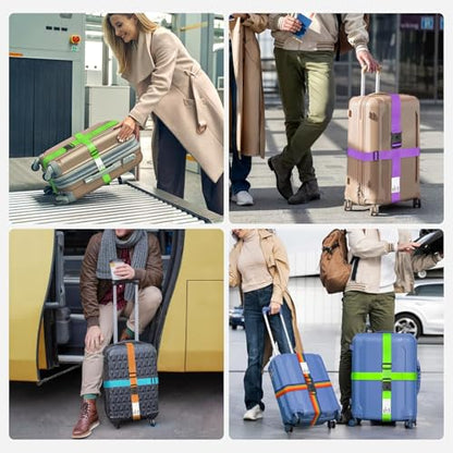 BILIONE Luggage Straps for Suitcases, Adjustable Lockable Suitcase Straps - color: Energetic Green, size: 4 Pack