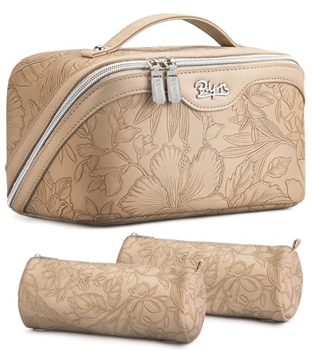 BOYATU Travel Makeup Bags Cosmetic Organizer Bag: 3-Set Make up Bag - color: 02-Light Brown