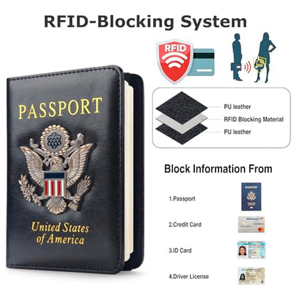Premium Passport Holder for Travel RFID Blocking Passport Cover Slim - color: Black