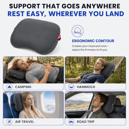 Hikenture Ultralight Inflatable Camping Pillow with Removable Cover, Grey - color: Gray