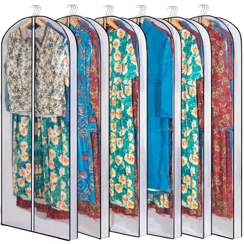 Mskitchen Clear Garment Storage with 4" Gusseted Hanging Covers - Durable, Transparent Protectors for Long Coats, Gowns, Dresses - 24"x 60"x 4" / 6 Pack - size: 24"x60"x4"/ 6 Pack