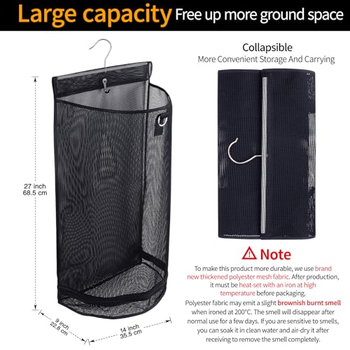 Hanging Collapsible Mesh Laundry Hamper - Breathable Fast Drying Laundry Bag, Space Saving Laundry Basket for Dorm, RV & Bathroom (Black) - color: Black