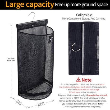 Hanging Collapsible Mesh Laundry Hamper - Breathable Fast Drying Laundry Bag, Space Saving Laundry Basket for Dorm, RV & Bathroom (Black) - color: Black