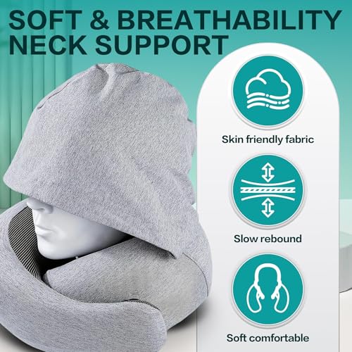 Travel Pillow with Hood - Memory Foam Neck Pillow for Airplane