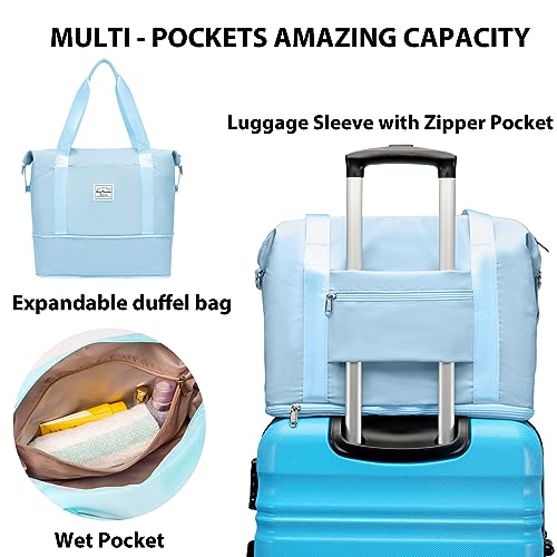 LONG VACATION Luggage Sets, 6 Piece, Hardshell Suitcase with Spinner Wheels - color: SKY BLUE, size: 6-Piece Set