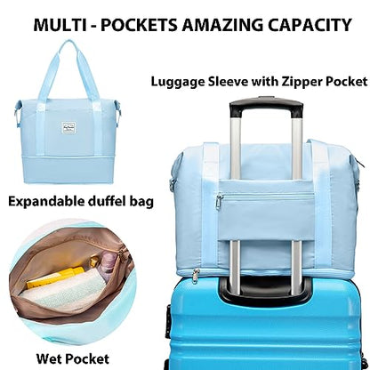 LONG VACATION Luggage Sets, 6 Piece, Hardshell Suitcase with Spinner Wheels - color: SKY BLUE, size: 6-Piece Set