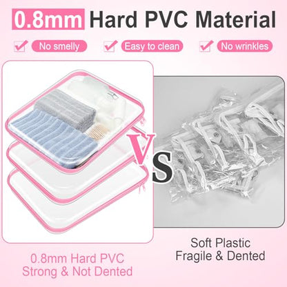 Hoolerry 3 Pcs Clear Hard Zipper Case Plastic Zipper Pouch, Pink, L - color: Pink, size: L