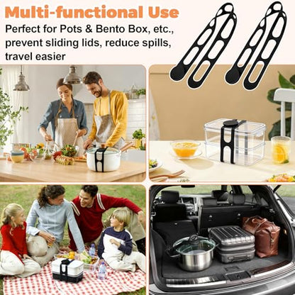 2-Pack Silicone Latch Strap with Buckle for Slow Cooker Pot, Lid, Bento Box, Universal Elastic Self-Lock Strap Tie for Curtain, Cords, Yoga Mat, Silicone Securing Strap (White & Black) - style: White & Black