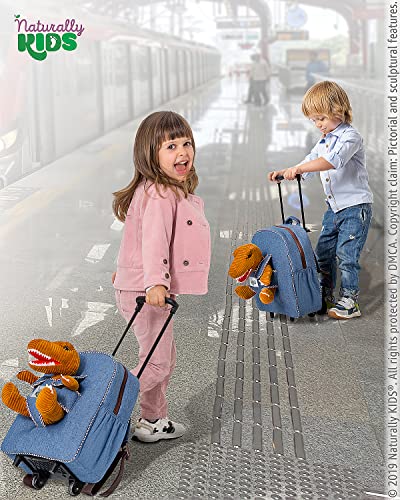 Naturally KIDS Toddler Suitcase w. Plush Brown Dinosaur Toy, w. Pockets - color: 04 Dinosaur Trex, size: Large