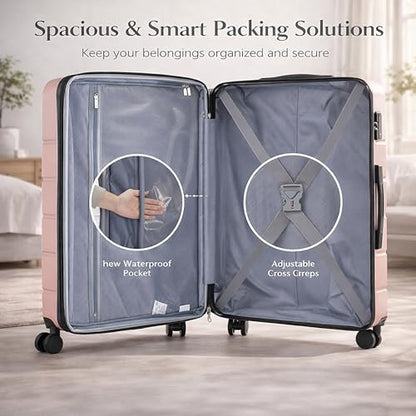 28 Inch Checked Luggage, Expandable, TSA Lock, Pink - color: Pink, size: 28 Inch