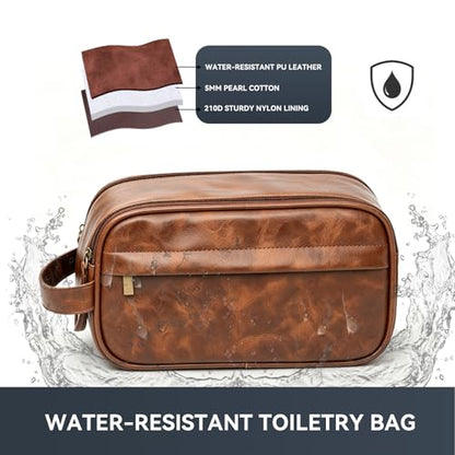 Travel Toiletry Bag for Men,Small Shaving Dopp Kit,Toiletries Organizer Bag - color: Red Brown